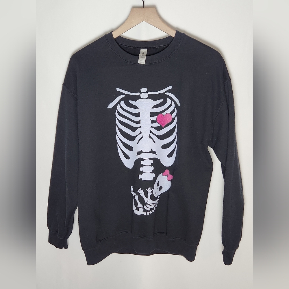 Black Skeleton Maternity Sweatshirt with Pink Heart